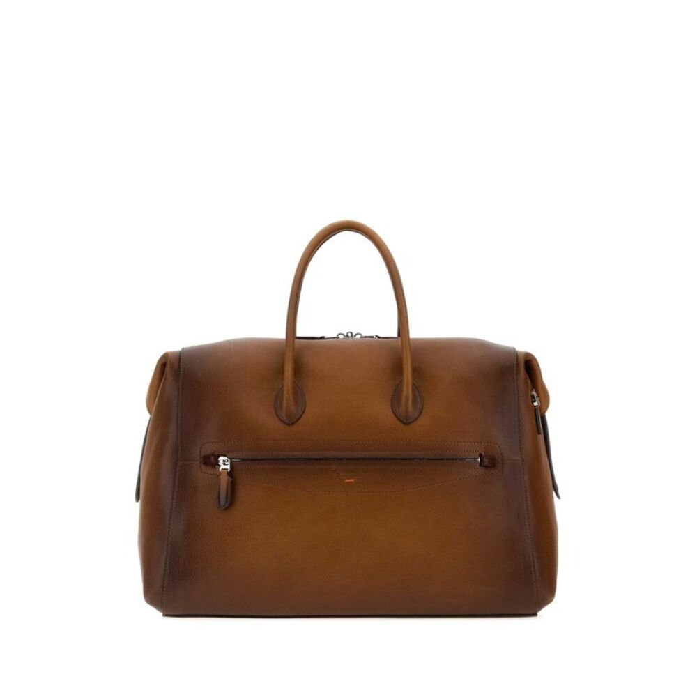 Santoni Men Brown Leather Travel Bag